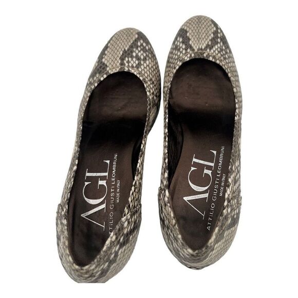 AGL Pumps Shoes Women's 39.5 Multi-Color Almond Toe Snakeskin Embossed Leather - Picture 10 of 12